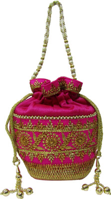 

Deepsum Ethnic Traditional Clutch Silk Potli Batwa Pouch Bag with Metal Beadwork Gift For Women Potli (Pink) Potli(Pink)