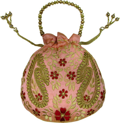 

Deepsum Ethnic Traditional Raw Silk Potli Clutch Potlis bags Potli(Pink)