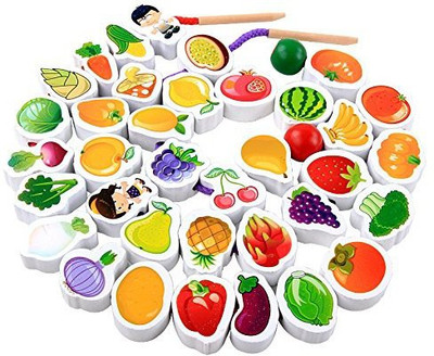 

SN toy zone High Quality Wooden Cartoon Fruits and Vegetables Printed Lacing and Stringing Beads(38 Pieces)
