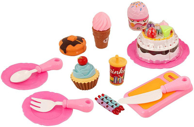 RVOLD Pretend Play Birthday Cake Toy Set with Dessert Ice Cream, Doughnut, Muffin