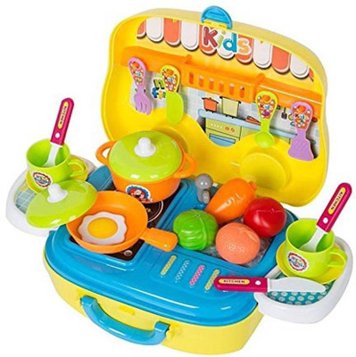 

Happy GiftMart Kitchen Set Cooking Food Pretend Play Toy Playset Role Playing Toy (Yellow 26 Pcs Wheel)