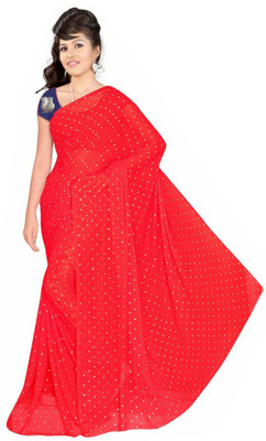 RAJASTHANI BANDEJ Embellished Bollywood Chiffon Saree(Red)