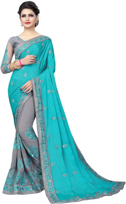 RJB Embroidered Bollywood Georgette Saree(Light Blue, Grey)