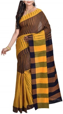BRISHTI CREATIONS Striped Bollywood Cotton Blend Saree(Multicolor)