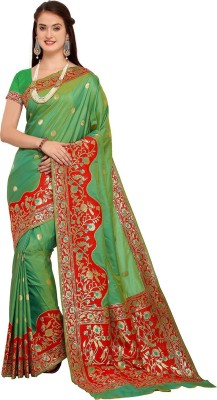 Ratnavati Self Design Banarasi Silk Blend Saree(Green)