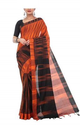 BRISHTI CREATIONS Printed Ikkat Cotton Blend Saree(Orange)