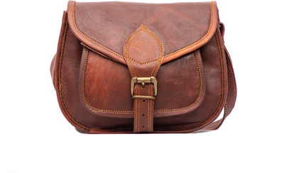 

SandCraft Women Casual Brown Genuine Leather Sling Bag