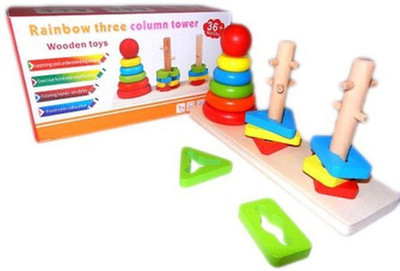 

SN toy zone High Quality Wooden 3 in 1 Rainbow Stacking ,Shapes Pairing Toys Set for Kids Small(Multicolor)