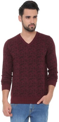 Allen Solly Printed V Neck Casual Men Purple Sweater