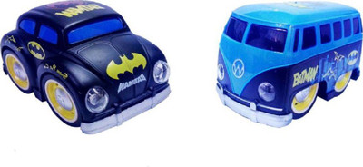 

Montez Pull Back Black Cartoon Printed Metal Model Car and Van Toy with Light and Sound Features(Black)