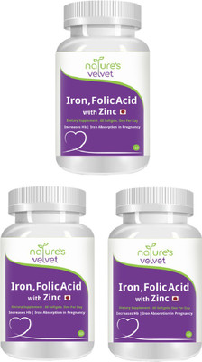 Natures Velvet Lifecare Iron & Folic Acid with Zinc, 60 Softgels - Pack of 3(180 No)