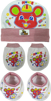 

Kidbee Baby Printed Soft Booties Mittens Cap Combo Set(Red)