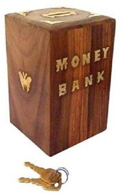 

Craftatoz Rosewoood Square Shape Coin Bank Coin Bank(Brown)