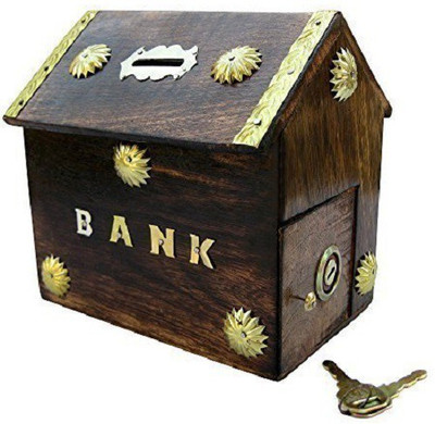 

Craftatoz Handcrafted Wooden Antique Money Bank For Children's & Girls Kids Piggy & Coin Box Gifts for Kids Coin Bank(Brown)