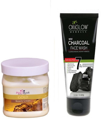 

Pink Root GOLD BEAUTY CREAM 500ML WITH OXYGLOW CHARCOAL FACE WASH(Set of 2)
