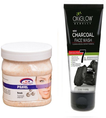 

Pink Root PEARL SCRUB 500ML WITH OXYGLOW CHARCOAL FACE WASH(Set of 2)