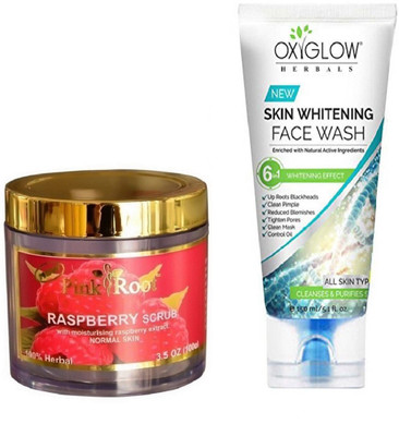 

Pink Root RASPBERRY SCRUB 100GM WITH OXYGLOW SKIN WHITENING FACE WASH(Set of 2)