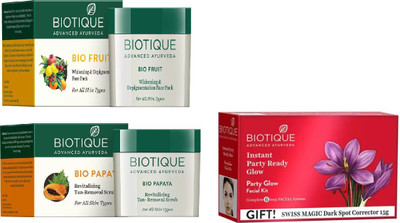 

BIOTIQUE BIO Bio Fruit Face Pack, Bio Papaya Revitalizing Tan Removal Scrub, Bio Party Glow Facial Kit(Set of 3)
