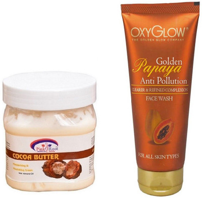 

Pink Root COCOA BUTTER CREAM 500ML WITH OXYGLOW GOLDEN PAPAYA FACE WASH(Set of 2)