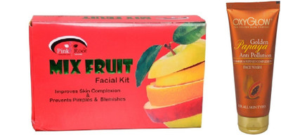 

Pink Root MIX FRUIT FACIAL KIT 83GM WITH OXYGLOW GOLDEN PAPAYA FACE WASH(Set of 2)