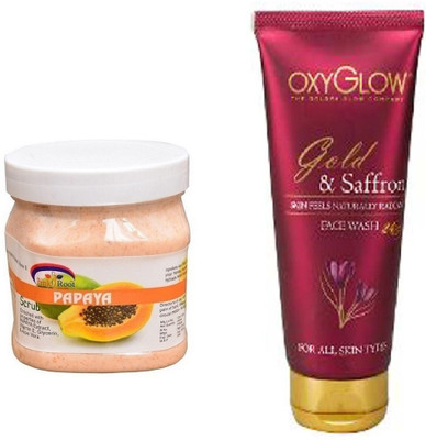 

Pink Root PAPAYA SCRUB 500ML WITH OXYGLOW GOLD & SAFFRON FACE WASH(Set of 2)