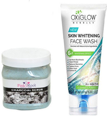 

Pink Root CHARCOAL SCRUB 500ML WITH OXYGLOW SKIN WHITENING FACE WASH(Set of 2)