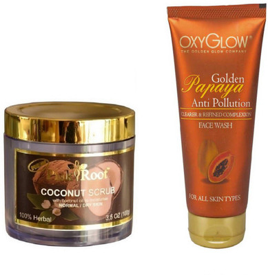 

Pink Root COCONUT SCRUB 100GM WITH OXYGLOW GOLDEN PAPAYA FACE WASH(Set of 2)