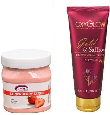 

Pink Root STRAWBERRY SCRUB 500ML WITH OXYGLOW GOLD & SAFFRON FACE WASH(Set of 2)