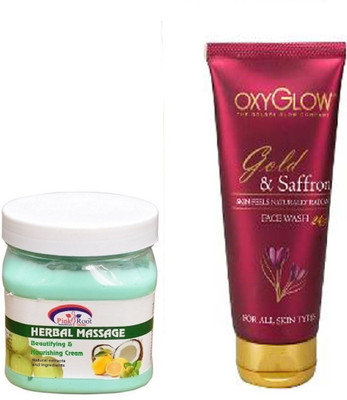 

Pink Root HERBAL MASSAGE CREAM 500ML WITH OXYGLOW GOLD & SAFFRON FACE WASH(Set of 2)