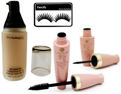 

Fancify Eyelashes And 9to5 Waterproof Eyeliner & Mascara, MatchMaster Liquid Foundation SPF15(Set of 4)