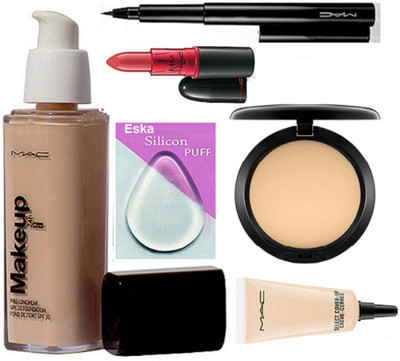 

eska Silicon Puff, Mac Makeup Pro Longwear Foundation, Lady Gaga Lipstick,Pen Liner, Compact,Select Cover-Up(Set of 6)