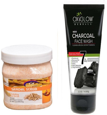 

Pink Root SANDAL SCRUB 500ML WITH OXYGLOW CHARCOAL FACE WASH(Set of 2)