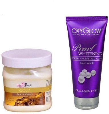 

Pink Root GOLD BEAUTY CREAM 500ML WITH OXYGLOW PEARL WHITENING FACE WASH(Set of 2)