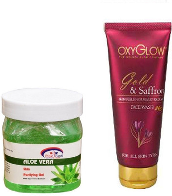 

Pink Root ALOE VERA GEL 500ML WITH OXYGLOW GOLD & SAFFRON FACE WASH(Set of 2)