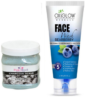 

Pink Root CHARCOAL SCRUB 500ML WITH OXYGLOW BEARBERRY FACE WASH(Set of 2)