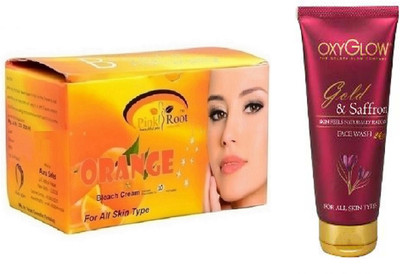 

Pink Root ORANGE BLEACH 250G WITH OXYGLOW GOLD & SAFFRON FACE WASH(Set of 2)