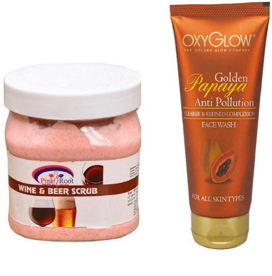 

Pink Root WINE & BEER SCRUB 500ML WITH OXYGLOW GOLDEN PAPAYA FACE WASH(Set of 2)