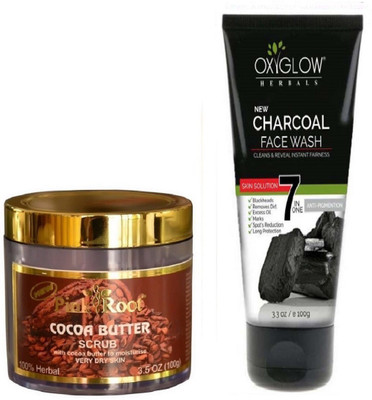 

Pink Root COCOA BUTTER SCRUB 100GM WITH OXYGLOW CHARCOAL FACE WASH(Set of 2)
