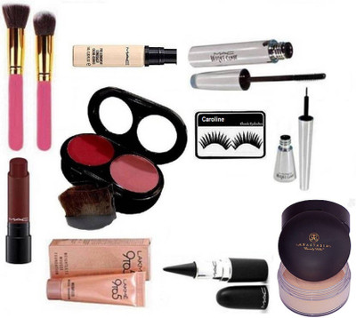 

caroline Eyelashes, 2 shade blusher, Liner& Mascara, Stick K, Pro long Wear Concealer, liptensity Lipstick, Anastasia Losse powder, Mousse Foundation, Brush (set of 2)(Set of 11)