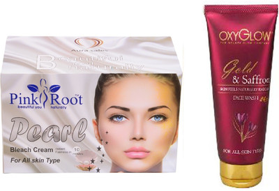 

Pink Root PEARL BLEACH 250G WITH OXYGLOW GOLD & SAFFRON FACE WASH(Set of 2)