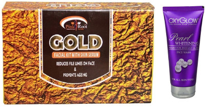 

Pink Root GOLD FACIAL KIT 83GM WITH OXYGLOW PEARL WHITENING FACE WASH(Set of 2)
