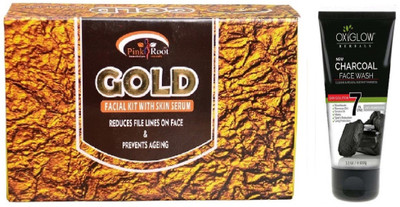 

Pink Root GOLD FACIAL KIT 83GM WITH OXYGLOW CHARCOAL FACE WASH(Set of 2)