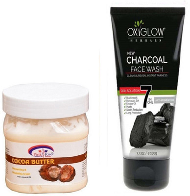 

Pink Root COCOA BUTTER CREAM 500ML WITH OXYGLOW CHARCOAL FACE WASH(Set of 2)