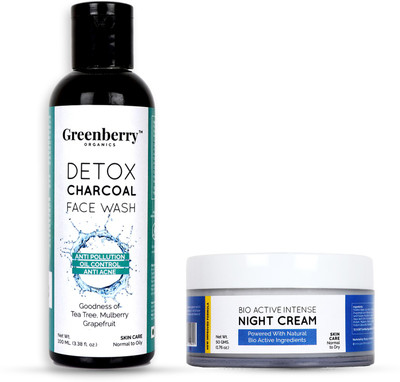 

Greenberry Organics Daily Detox Charcoal Face Wash Combo with Bio Active Intense Night Cream for Summers (150 GMS)(Set of 2)