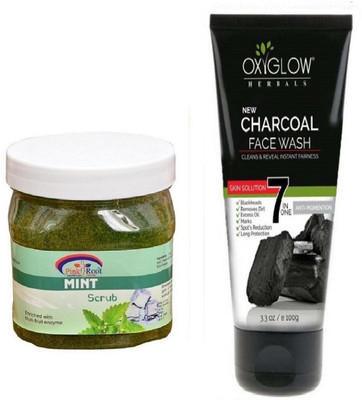 

Pink Root MINT SCRUB 500ML WITH OXYGLOW CHARCOAL FACE WASH(Set of 2)