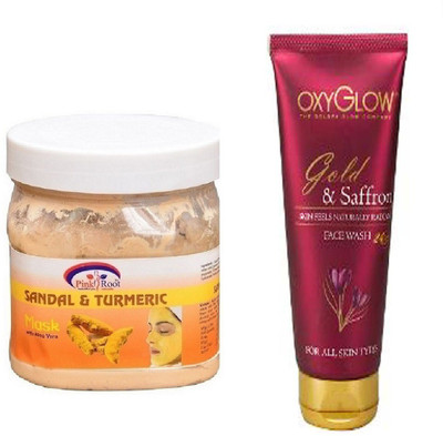 

Pink Root SANDAL & TURMERIC MASK 500ML WITH OXYGLOW GOLD & SAFFRON FACE WASH(Set of 2)