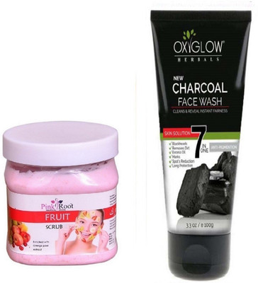 

Pink Root FRUIT SCRUB 500ML WITH OXYGLOW CHARCOAL FACE WASH(Set of 2)