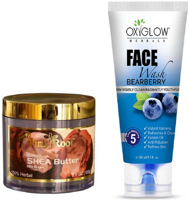 

Pink Root SHEA BUTTER SKIN CREAM 100GM WITH OXYGLOW BEARBERRY FACE WASH(Set of 2)