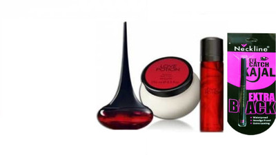 

Oriflame Sweden love potion parfum , love potion body spray and love potion body cream with neckline kajal(Set of 4)