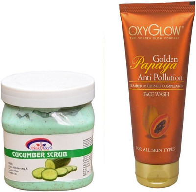 

Pink Root CUCUMBER SCRUB 500ML WITH OXYGLOW GOLDEN PAPAYA FACE WASH(Set of 2)